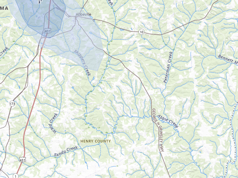 NEXRAD radar-signature map of the hail storm over Abbeville, AL on Aug 13, 2026