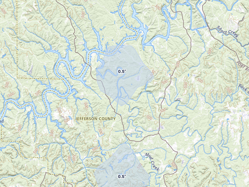 NEXRAD radar-signature map of the hail over Adger, AL