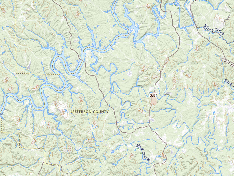 Radar-estimated hail-size map of the storm over Adger, AL on Jul 29, 2026