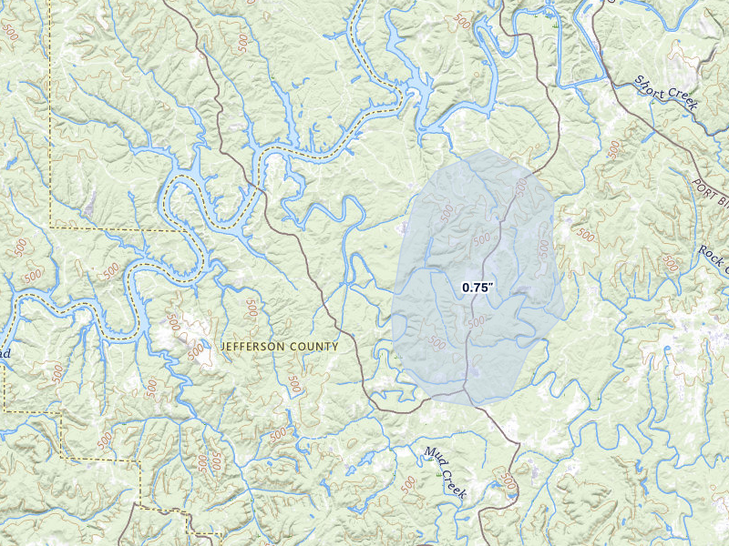NEXRAD radar-signature map of the hail storm over Adger, AL on Jul 29, 2026