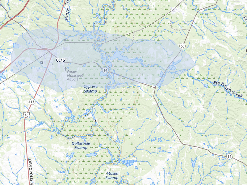 NEXRAD radar-signature map of the hail storm over Akron, AL on Apr 28, 2026