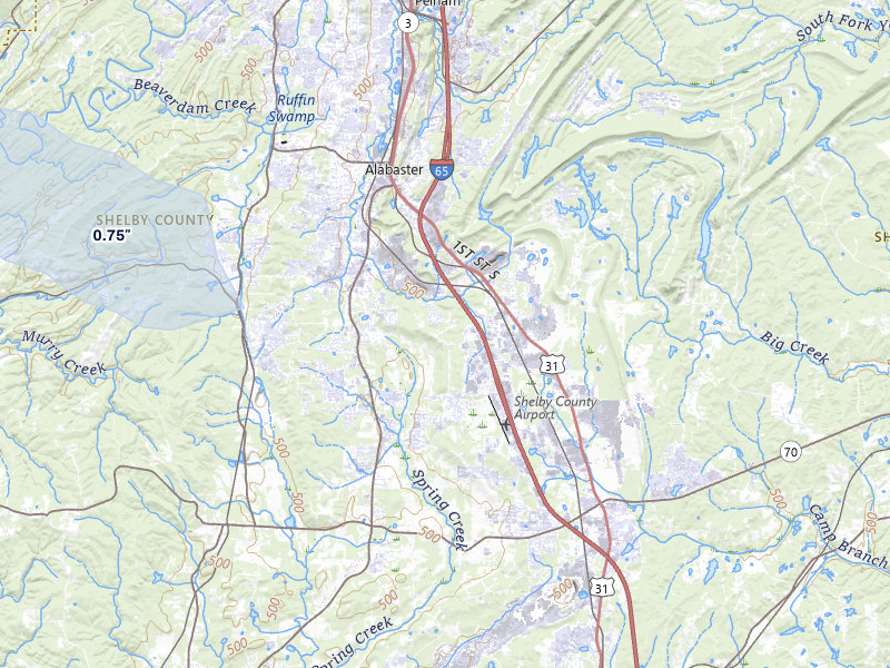 NEXRAD radar-signature map of the hail storm over Alabaster, AL on Jul 29, 2026