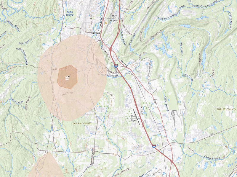 Radar-estimated hail-size map of the storm over Alabaster, AL