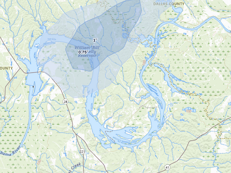 NEXRAD radar-signature map of the hail storm over Alberta, AL on Jul 29, 2026