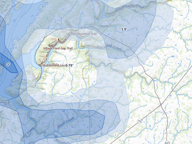 NEXRAD radar-signature map of the hail storm over Albertville, AL on Jul 1, 2026