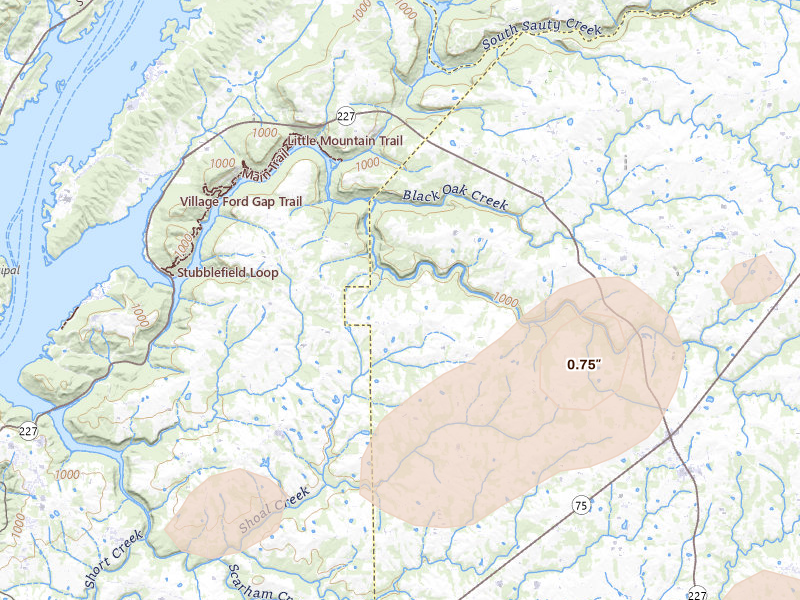 Radar-estimated hail-size map of the storm over Albertville, AL on Jul 3, 2026
