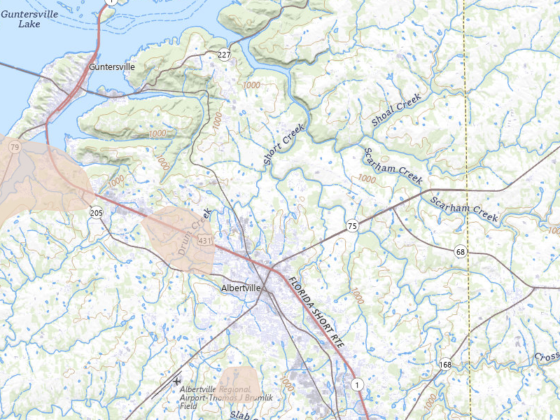 Radar-estimated hail-size map of the storm over Albertville, AL on Aug 11, 2026