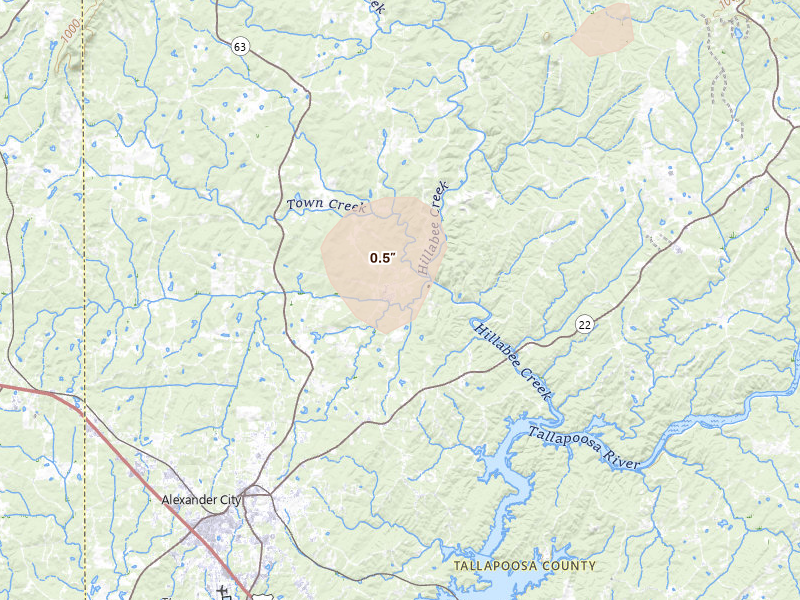 Radar-estimated hail-size map of the storm over Alexander City, AL