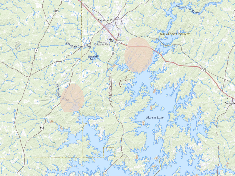 Radar-estimated hail-size map of the storm over Alexander City, AL