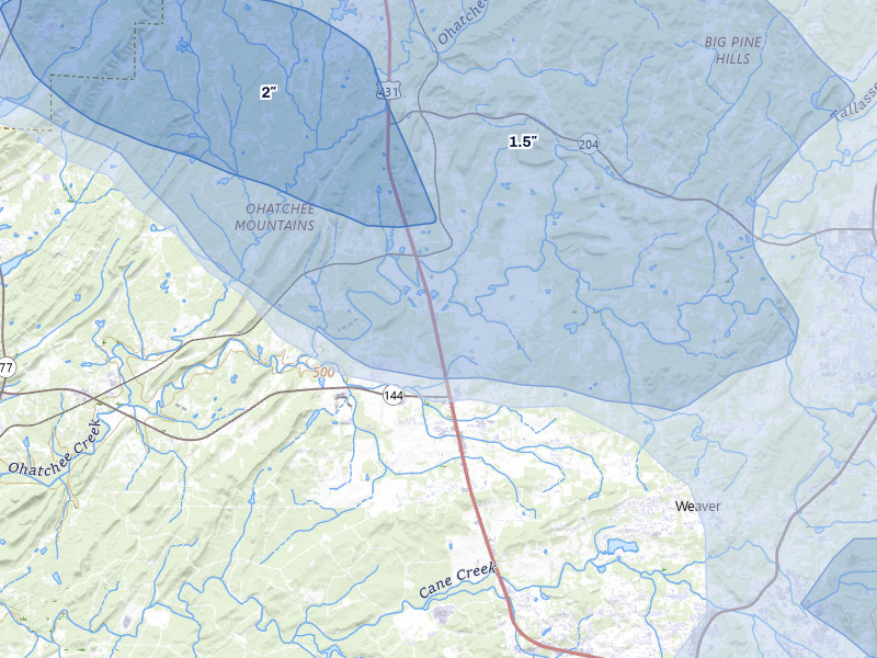 NEXRAD radar-signature map of the hail storm over Alexandria, AL on Jul 1, 2026