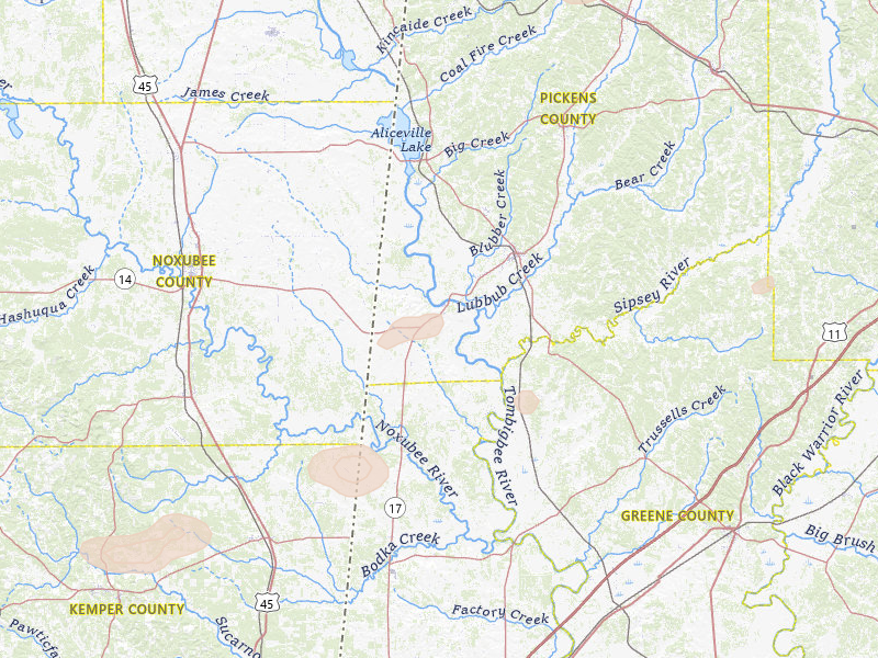 Radar-estimated hail-size map of the storm over Aliceville, AL on Apr 29, 2026