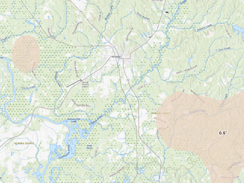 Radar-estimated hail-size map of the storm over Aliceville, AL
