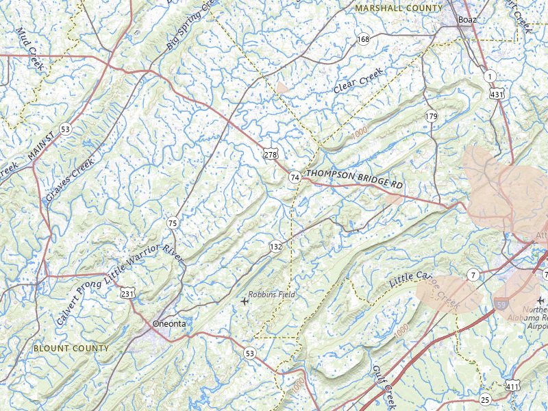 Radar-estimated hail-size map of the storm over Altoona, AL on Jul 2, 2026