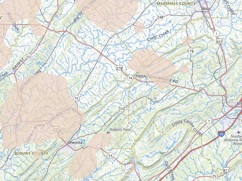 Radar-estimated hail-size map of the storm over Altoona, AL on Aug 20, 2026