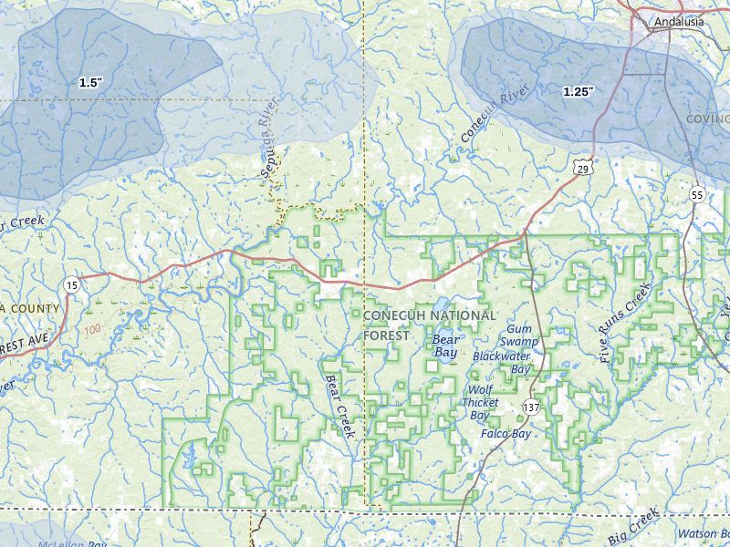 NEXRAD radar-signature map of the hail storm over Andalusia, AL on May 6, 2026