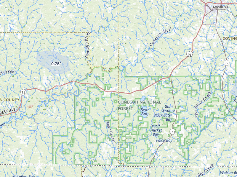 NEXRAD radar-signature map of the hail storm over Andalusia, AL on Jul 7, 2026