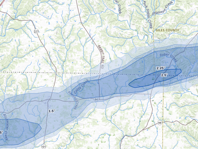 NEXRAD radar-signature map of the hail over Anderson, AL