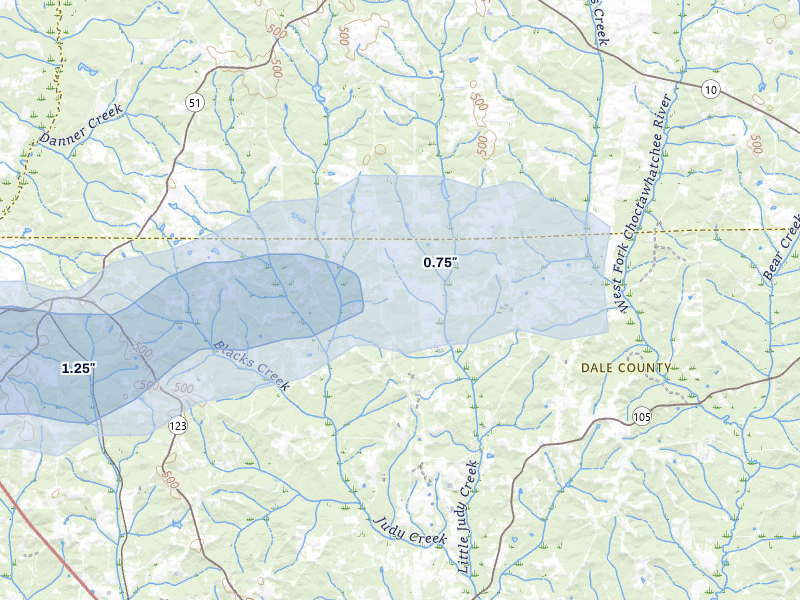 NEXRAD radar-signature map of the hail storm over Ariton, AL on May 6, 2026