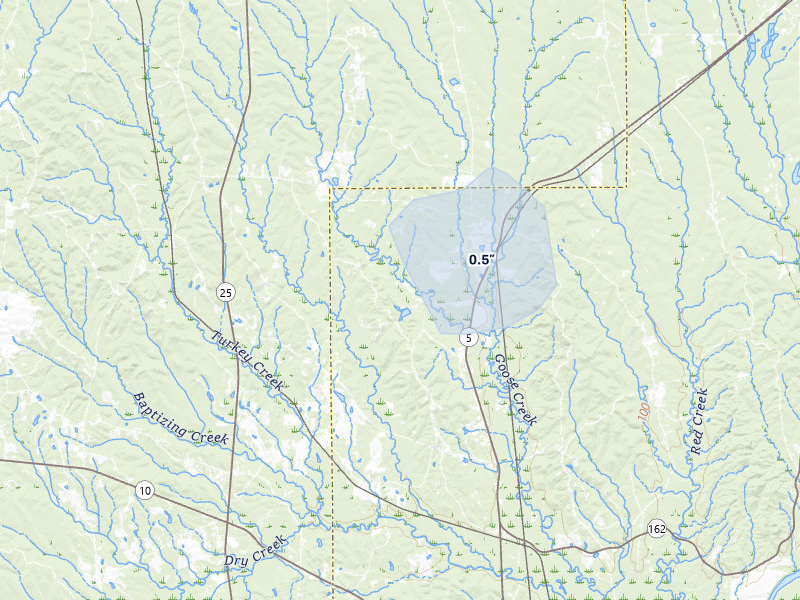 NEXRAD radar-signature map of the hail storm over Arlington, AL on Jul 10, 2026