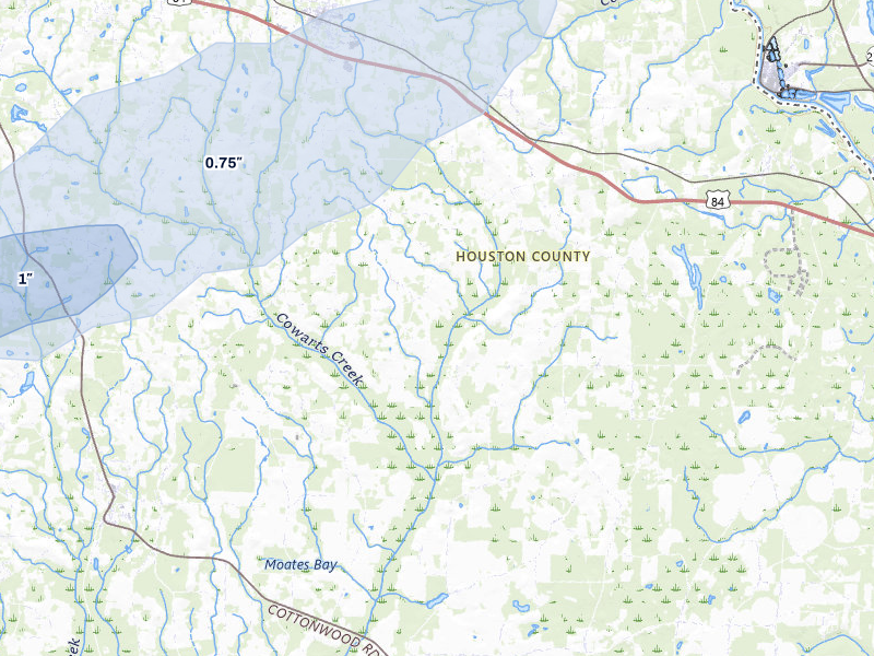 NEXRAD radar-signature map of the hail storm over Ashford, AL on Mar 7, 2026