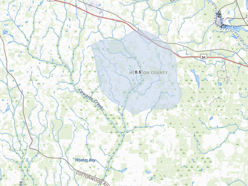 NEXRAD radar-signature map of the hail over Ashford, AL