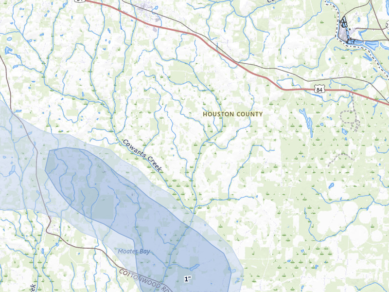 NEXRAD radar-signature map of the hail storm over Ashford, AL on Jul 30, 2026
