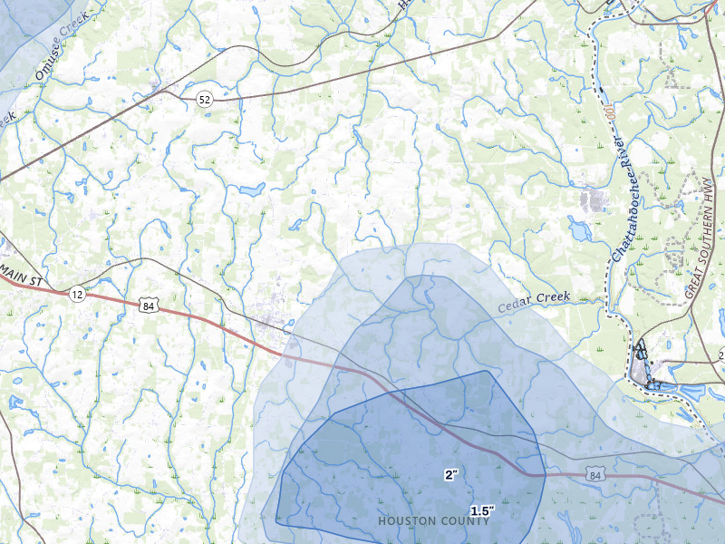 NEXRAD radar-signature map of the hail storm over Ashford, AL on Aug 12, 2026
