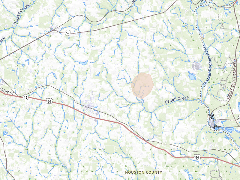 Radar-estimated hail-size map of the storm over Ashford, AL on Aug 19, 2026