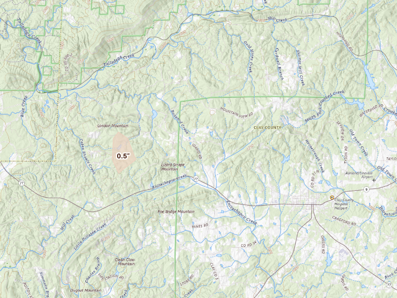 Radar-estimated hail-size map of the storm over Ashland, AL