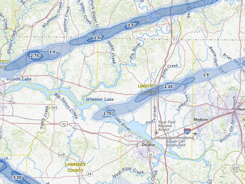 NEXRAD radar-signature map of the hail over Athens, AL
