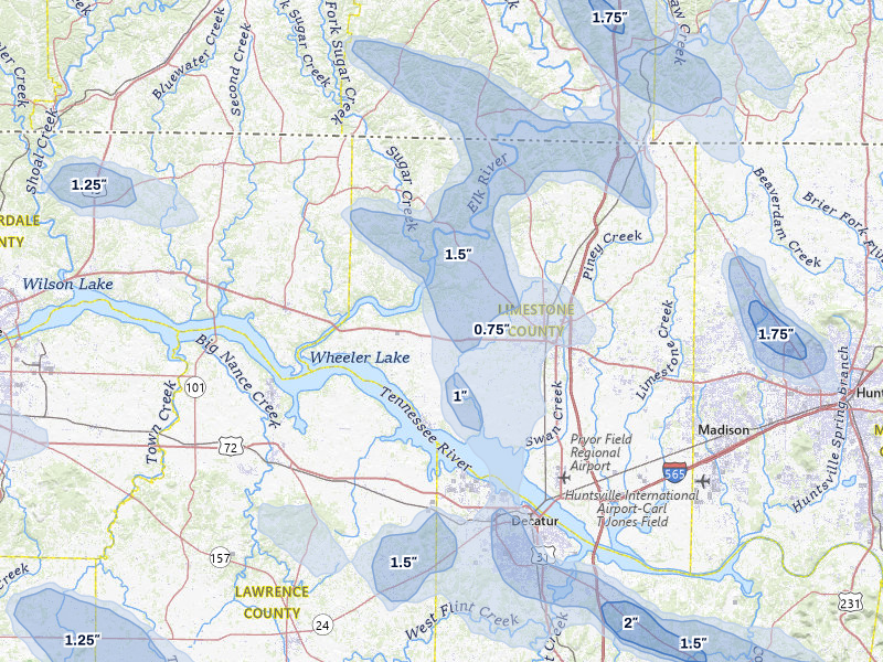 NEXRAD radar-signature map of the hail storm over Athens, AL on Jun 1, 2026