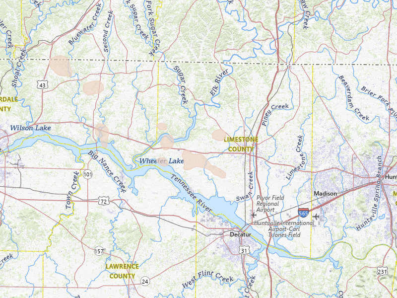 Radar-estimated hail-size map of the storm over Athens, AL on Jul 9, 2026