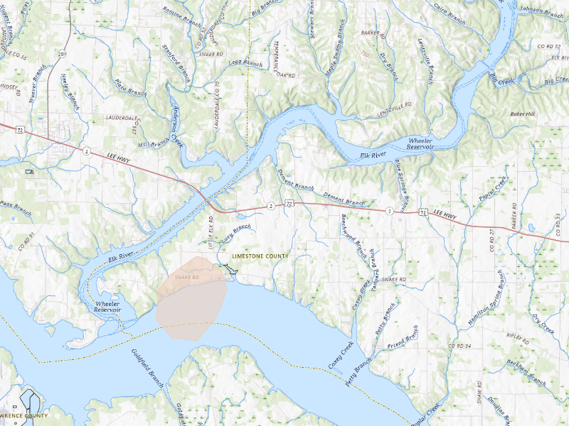 Radar-estimated hail-size map of the storm over Athens, AL on Aug 26, 2026