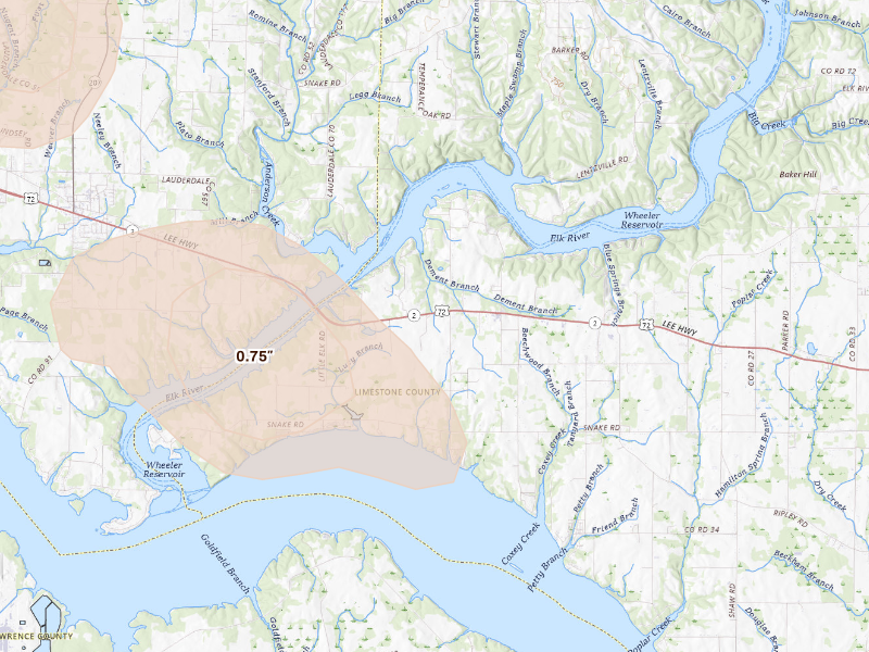 Radar-estimated hail-size map of the storm over Athens, AL