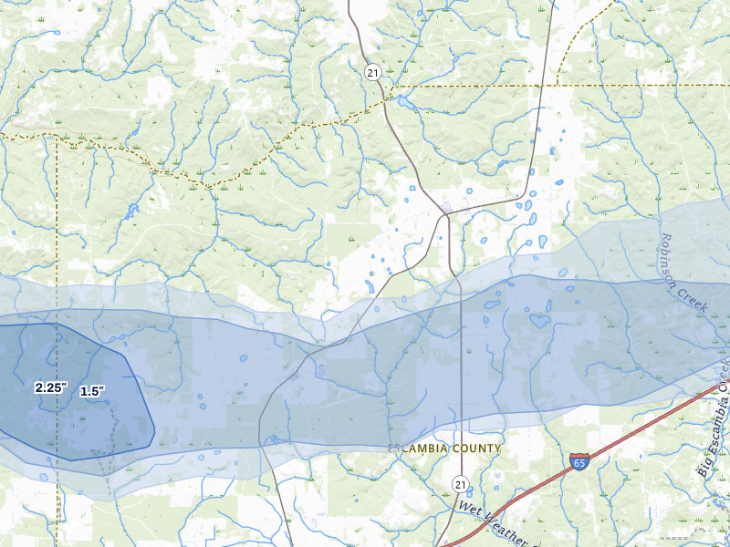 NEXRAD radar-signature map of the hail storm over Atmore, AL on May 6, 2026