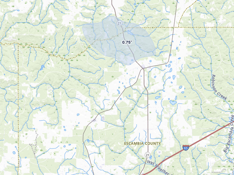 NEXRAD radar-signature map of the hail storm over Atmore, AL on Jun 1, 2026