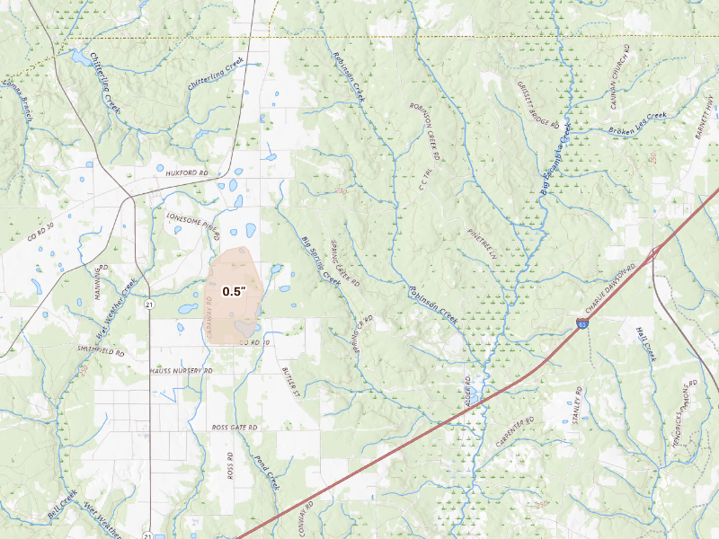 Radar-estimated hail-size map of the storm over Atmore, AL