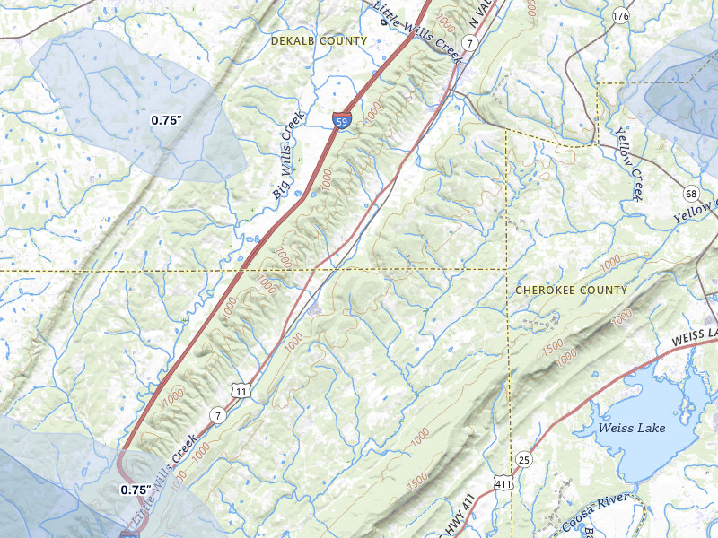 NEXRAD radar-signature map of the hail storm over Attalla, AL on Aug 11, 2026
