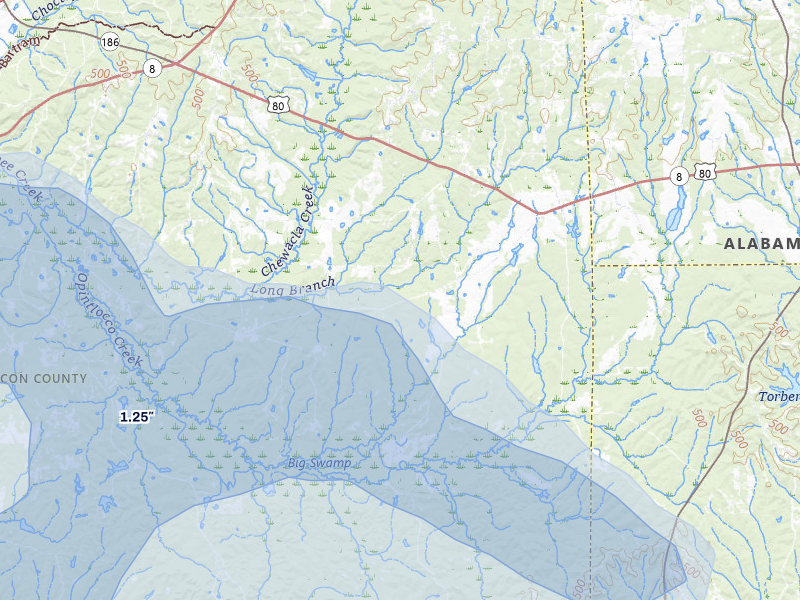 NEXRAD radar-signature map of the hail storm over Auburn, AL on May 6, 2026