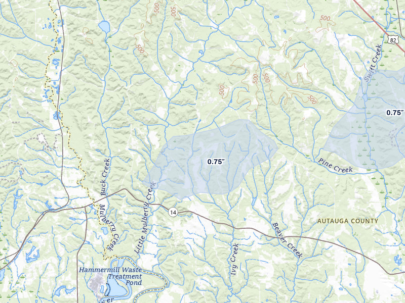 NEXRAD radar-signature map of the hail storm over Autaugaville, AL on Jan 10, 2026