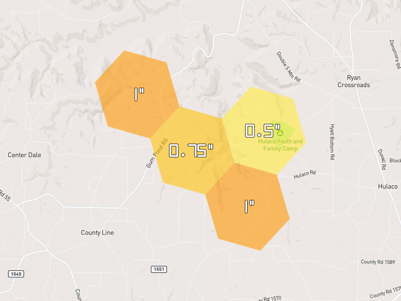 Hail map of Baileyton, AL on Jul 1, 2026, hail up to 1"