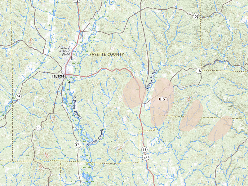 Radar-estimated hail-size map of the storm over Bankston, AL