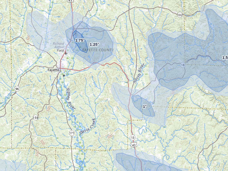 NEXRAD radar-signature map of the hail storm over Bankston, AL on Jun 1, 2026