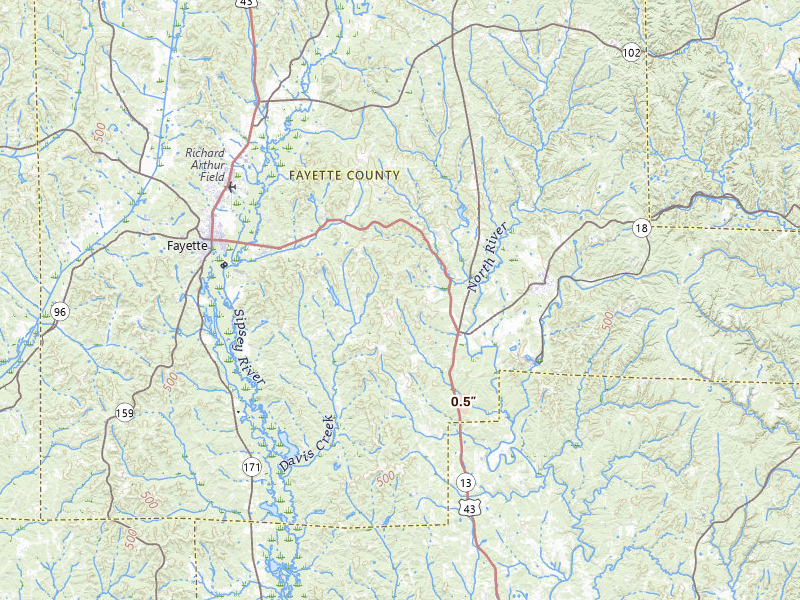 Radar-estimated hail-size map of the storm over Bankston, AL on Jul 12, 2026