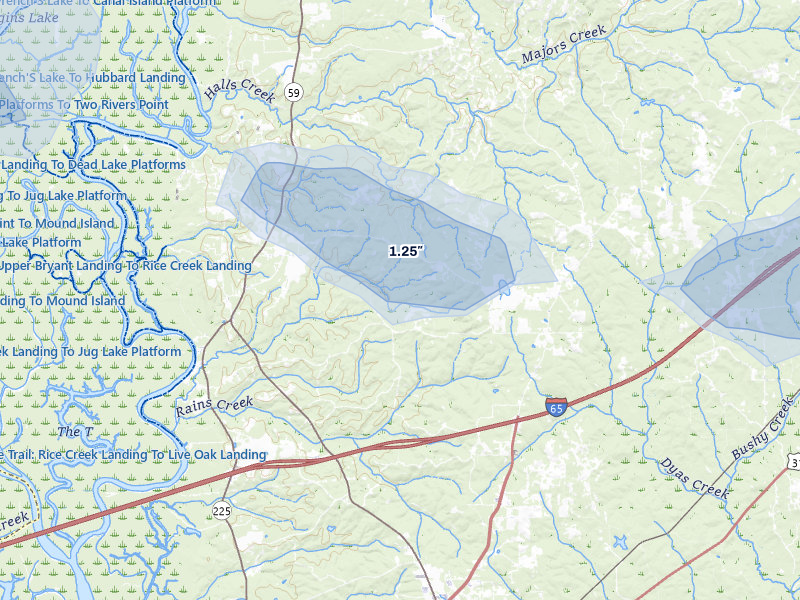NEXRAD radar-signature map of the hail storm over Bay Minette, AL on May 6, 2026