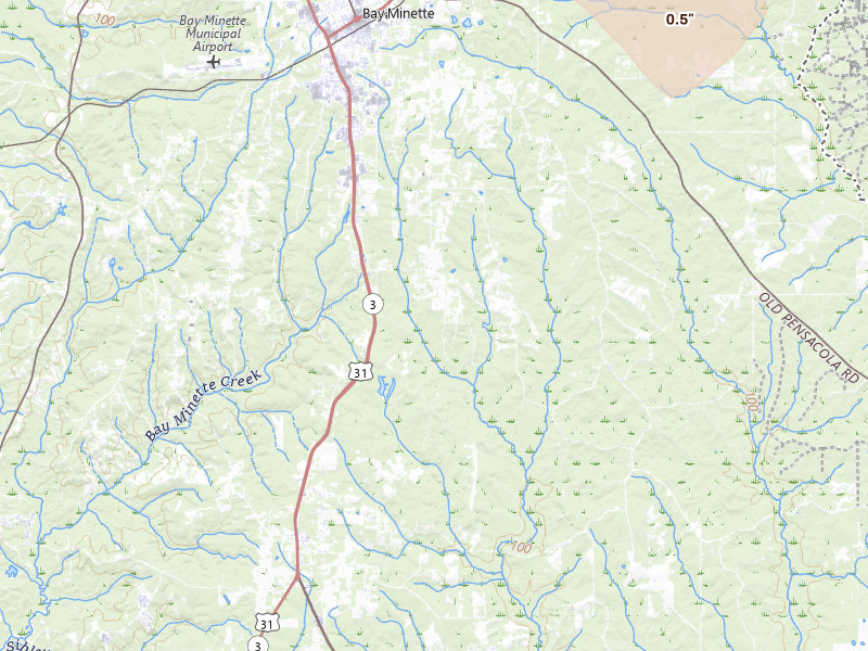 Radar-estimated hail-size map of the storm over Bay Minette, AL on Jul 7, 2026
