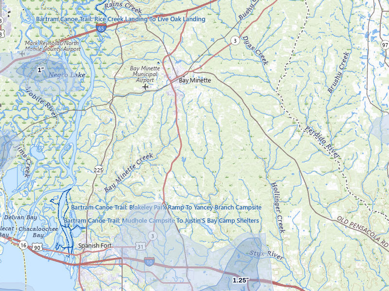 NEXRAD radar-signature map of the hail storm over Bay Minette, AL on Aug 19, 2026