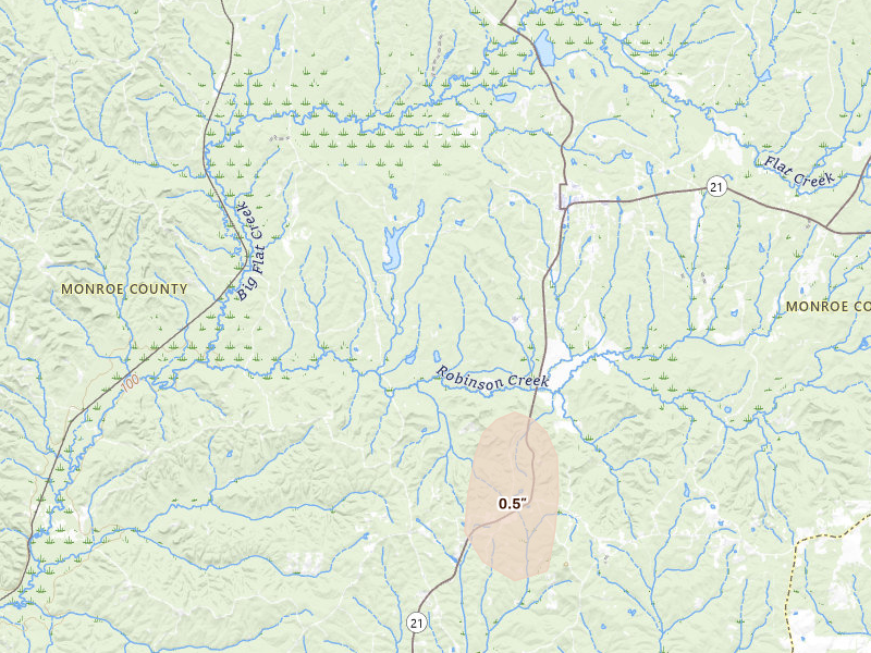 Radar-estimated hail-size map of the storm over Beatrice, AL on Jun 1, 2026