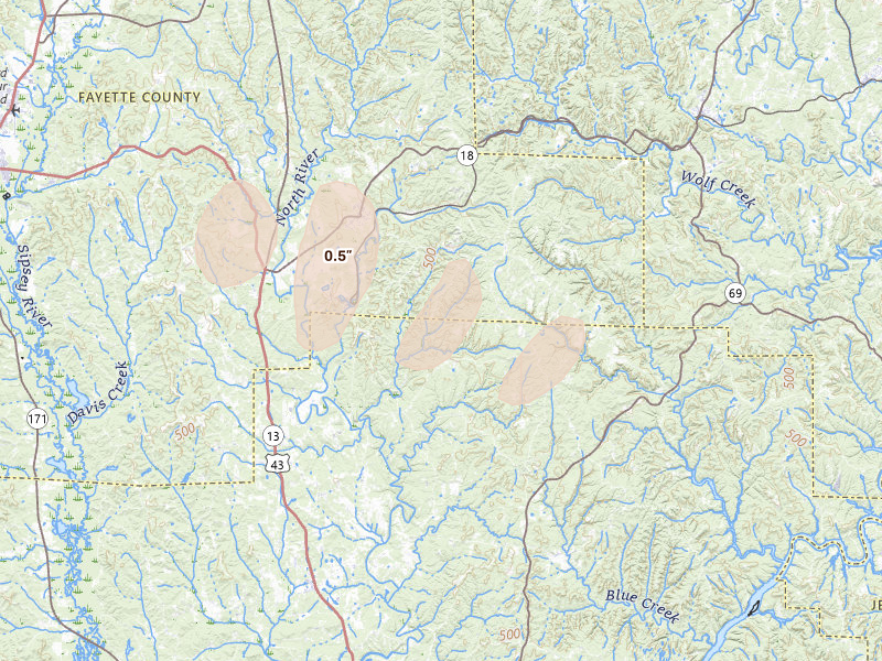 Radar-estimated hail-size map of the storm over Berry, AL