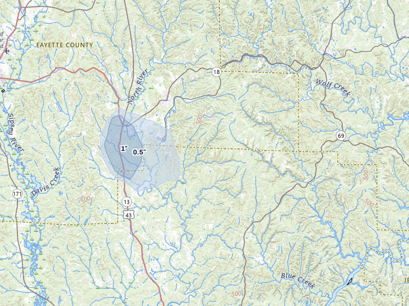 NEXRAD radar-signature map of the hail storm over Berry, AL on Jul 12, 2026